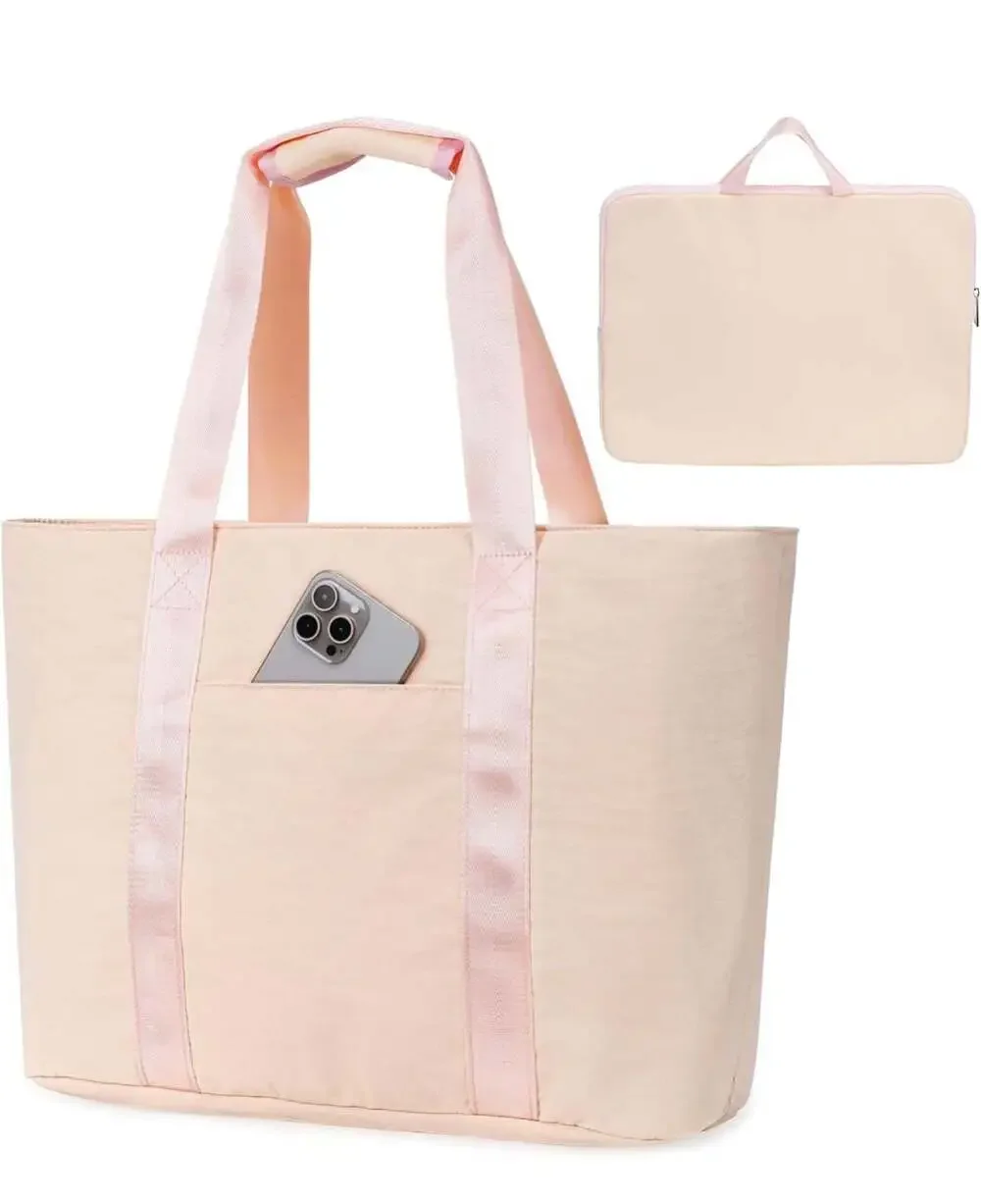 F-color Large Capacity Tote Bag with Padded Laptop Sleeve and Multiple Pockets